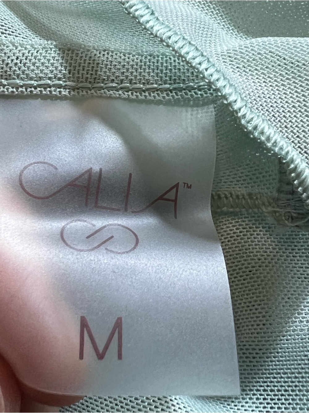 CALIA Draped Funnel Long Sleeve Mesh sheer Top Turquoise size medium thumb holes - Picture 7 of 9